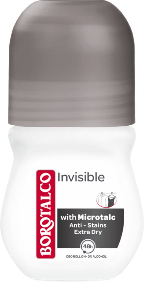 Borotalco - Deodorant Roller - Invisible - Barrier Effect Talc - 0% Alcohol - 50 ml