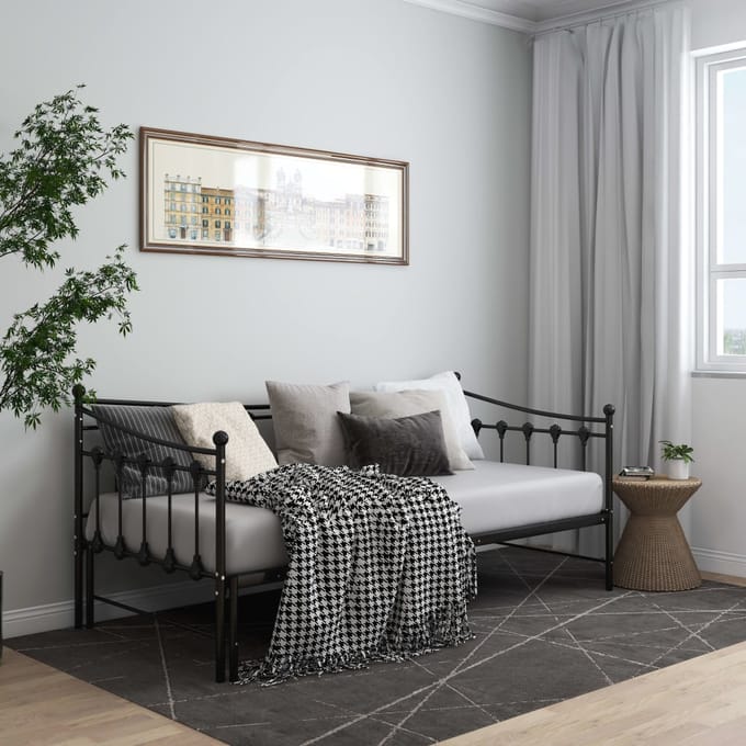 vidaXL - Slaapbank - uittrekbaar - metaal - zwart - 90x200 - cm