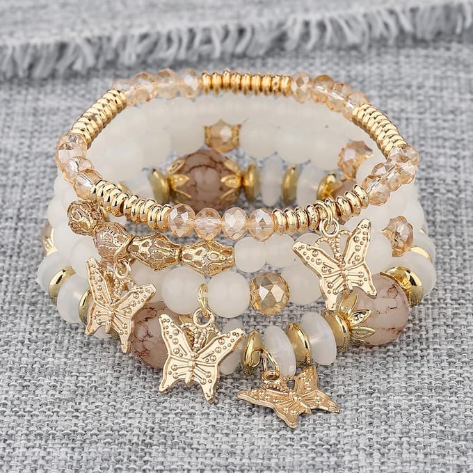 4 pièces/ensemble chaîne perle dame Bracelet mode Style poignet chaîne Bracelet ensemble papillon Bracelet gray