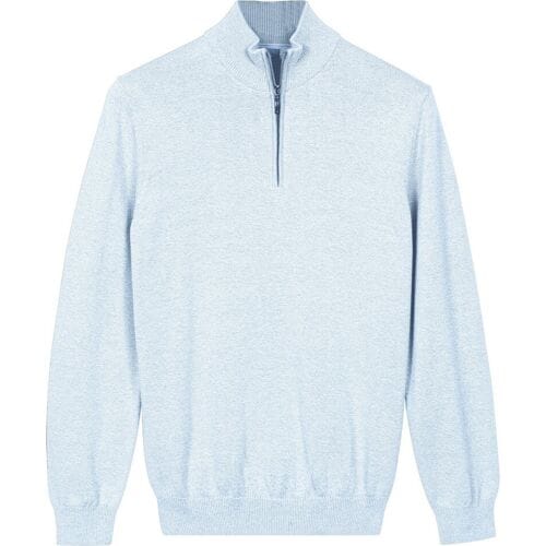 Baileys Trui Half Zip Cotton Knit Soft Blue / male