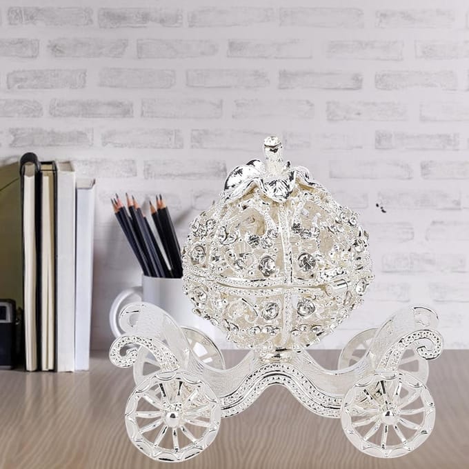 Boîte à Bijoux Chariot à Citrouille Décoré de Strass Artisanat Métallique Cadeau Décoration de Table gray