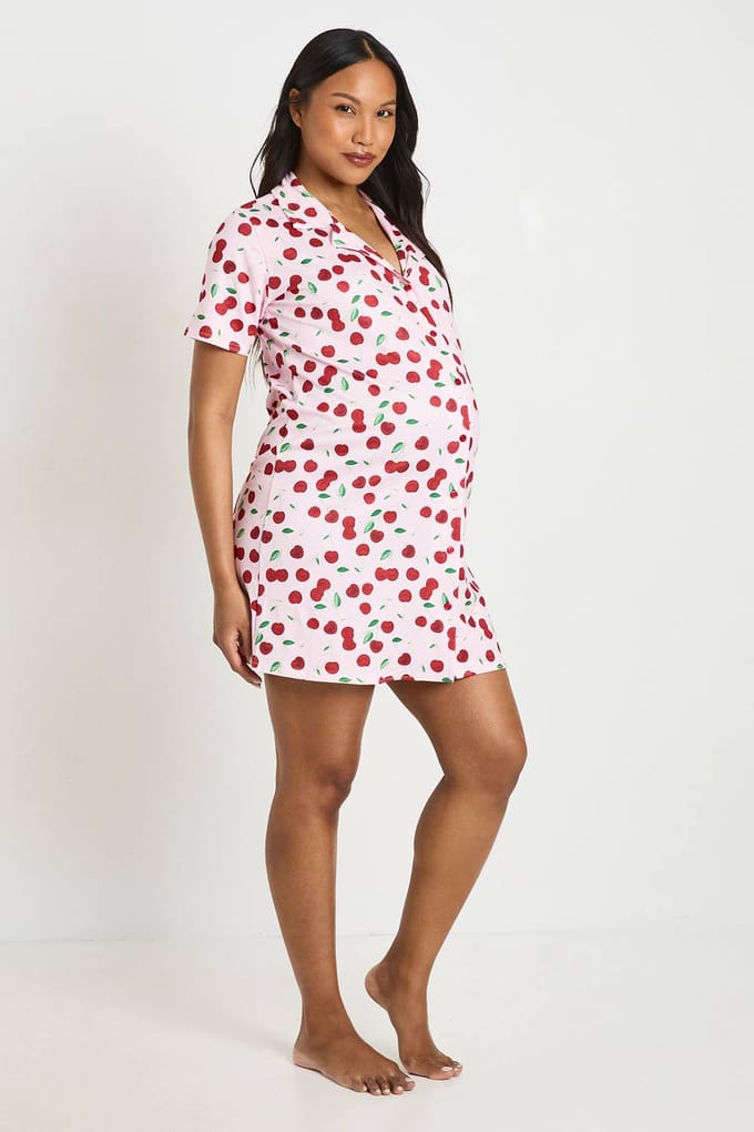 boohoo Dames Zwangerschaps Nachthemd Met Kersenprint | Roze | Maat: 36