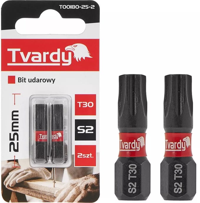 Tvardy Impact bit T30 - S2 staal - 25mm - Magnetische tip - Set van 2