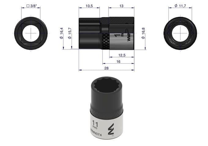Dopsleutel 3/8" 11mm CrV50BV30 DIN 3124