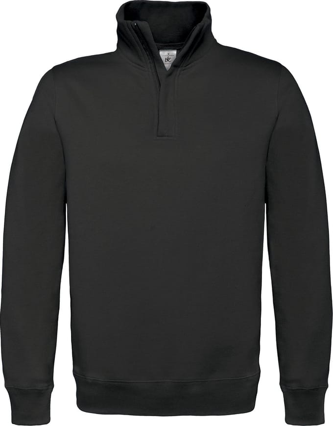 B&C Heren ID.004 1/4 Ritssweatshirt (Zwart)