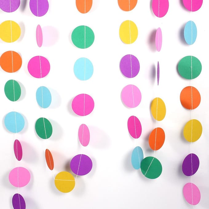 4M Lange Papieren Cirkel Stippen Hangende Decoratie Slinger Feest Slinger Regenboog Kleur(Zeven Kleuren) pink