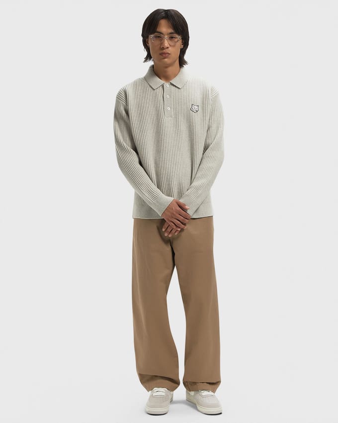 FOX HEAD WOOL RIBBED POLO JUMPER