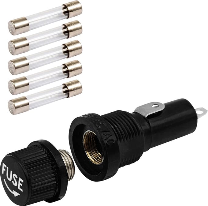 VLTG Zekeringhouder inbouw 6.3x32mm - 1.5A - Groot - F(snel) - inclusief 5 Glaszekeringen