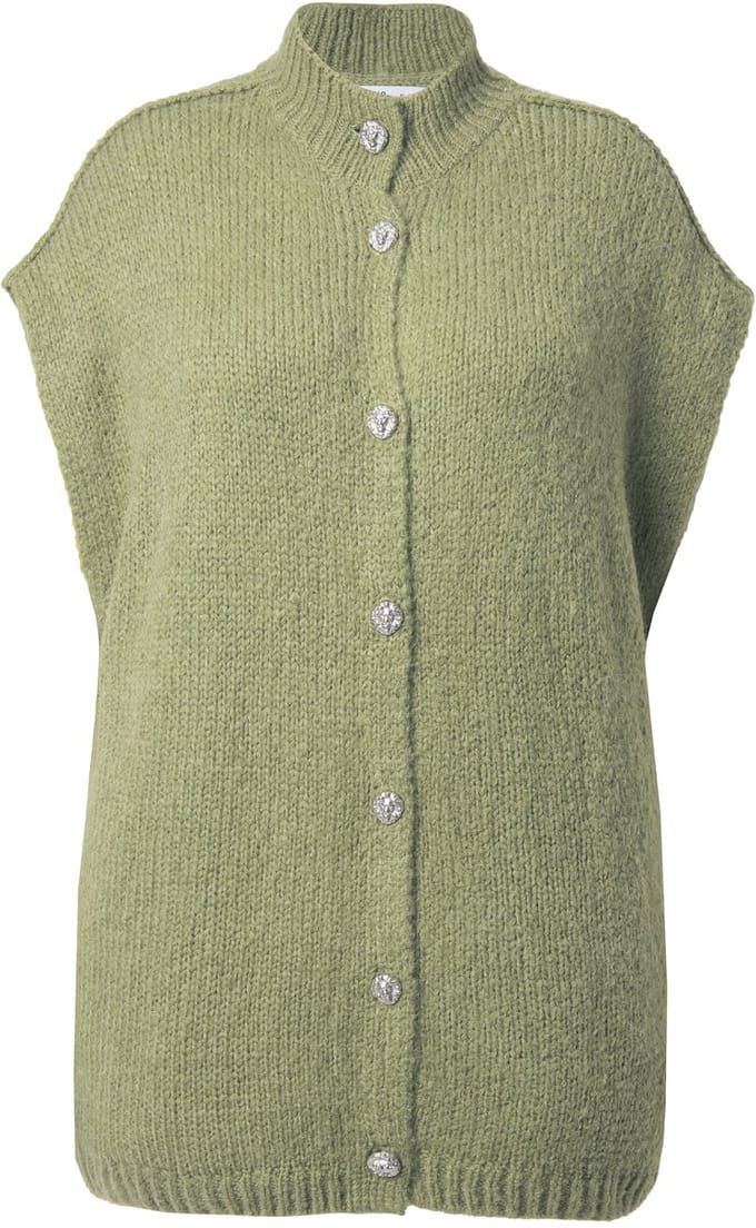 Studio Untold - Dames - Gebreid vest oversized extra zacht - Licht natuurgroen - Maat 42+