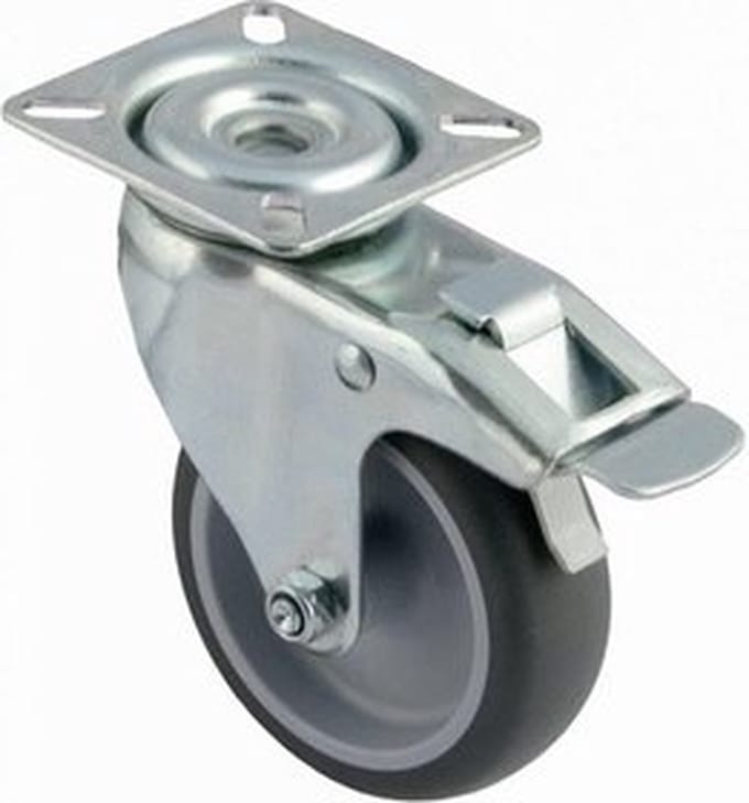 ZWENKWIEL 100MM RUBBER M/REM GRIJS