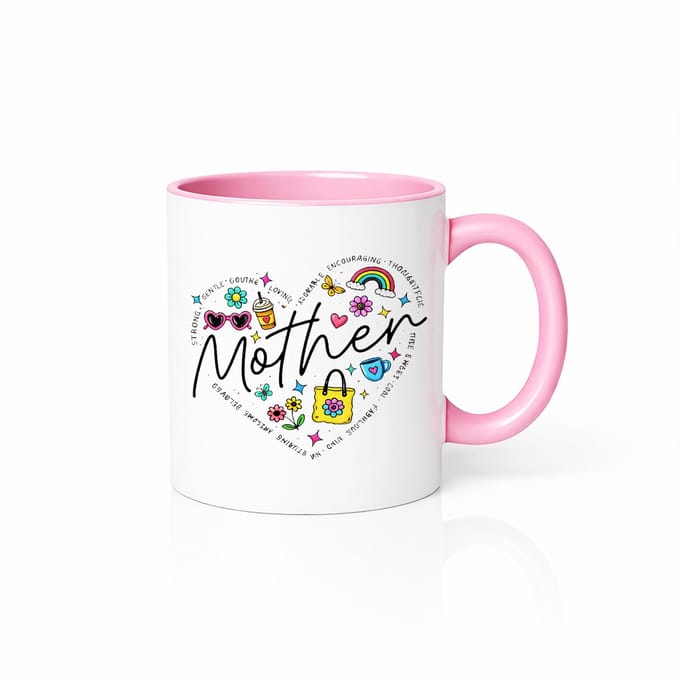Roze-Witte Moederdag Mok - Bloemen Hart Design - 330ml Keramische Theemok