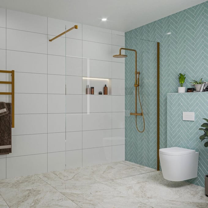 FugaFlow Eccelente Vetro inloopdouche badkamer - 160x200cm - helder glas - wandarm - geborsteld koper