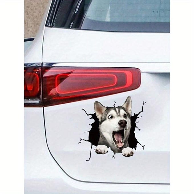 1 stuks Doodle Stijl Auto Sticker met Scheuren & Husky Hond Ontwerp one-size veelkleurig