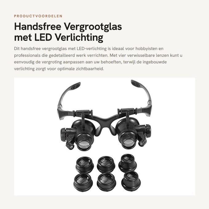 Dailygoods - Handsfree Vergrootglas met LED Verlichting en Verwisselbare Lenzen