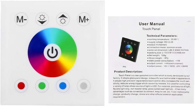 Touch Paneel RGB LED Strip Controller voor 12-24V - Dimbaar en Kleurwisseling