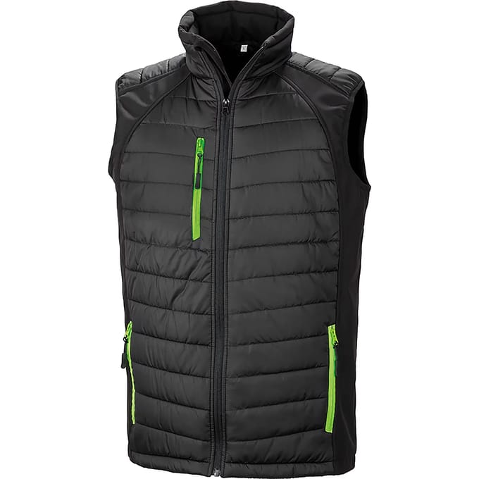 Black Compass gewatteerde softshell bodywarmer 'Result' Black/Lime - S