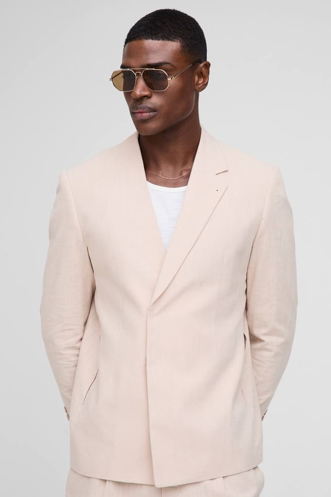 Straight Fit Linnenblend Blazer | Natural | Size 42