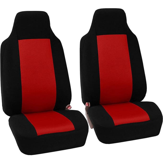2 stuks Autostoelhoes Volledige Set Hoge Rugleuning Geïntegreerde Veiligheidsgordel(Beige Zwart ) Red Black red