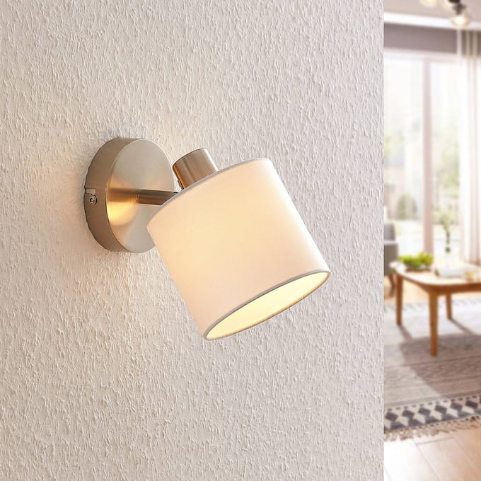 Lindby - Wandlamp - 1licht - IJzer, textiel - H: 17.6 cm - E14 - mat nikkel, wit
