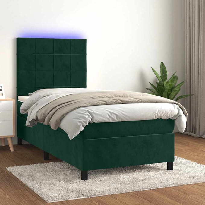 vidaXL - Boxspring - met - matras - en - LED - fluweel - donkergroen - 100x200 - cm