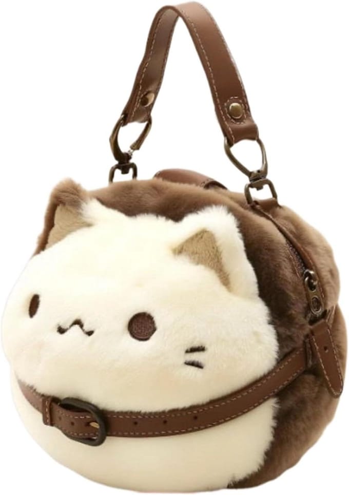 Pluche Tas - Kattenvorm Tas - Dagelijks Gebruik - Verstelbare Riem - 20 x 21 x 14 cm - Grijs