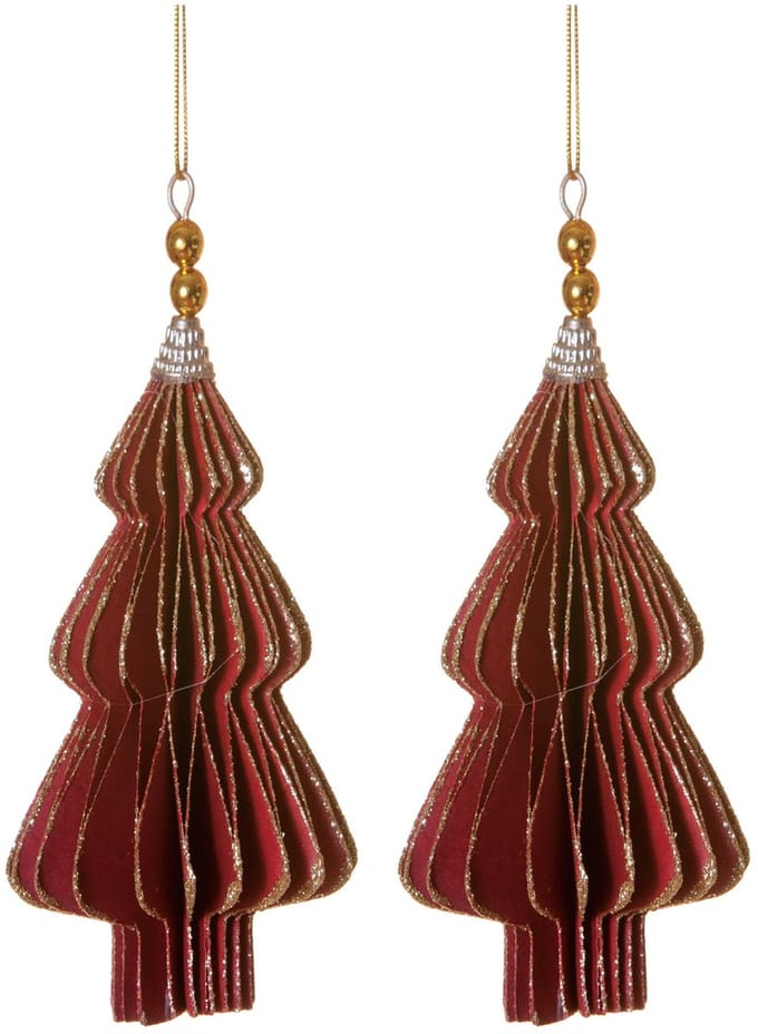 HOGEWONING BV - 2 origami rode kerstboomhangers 13 cm met gouden randen