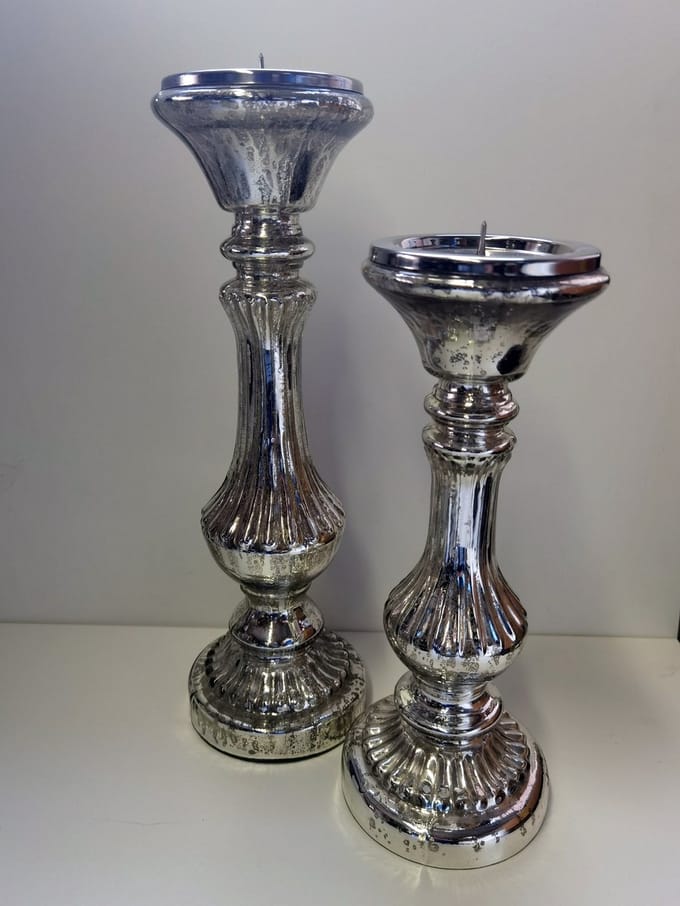 Kandelaar - 2 set - 39cm - 31cm - Glas - zilver