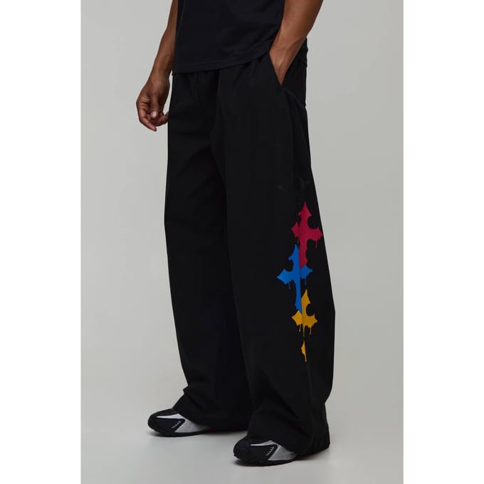 Extreme Parachute Fit Broek Met Kruis Borduursel | Black | Size Medium