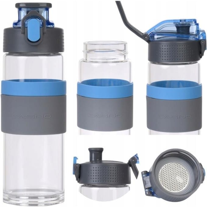 Casno Glazen Waterfles 500 ml met Zeef - Blauw