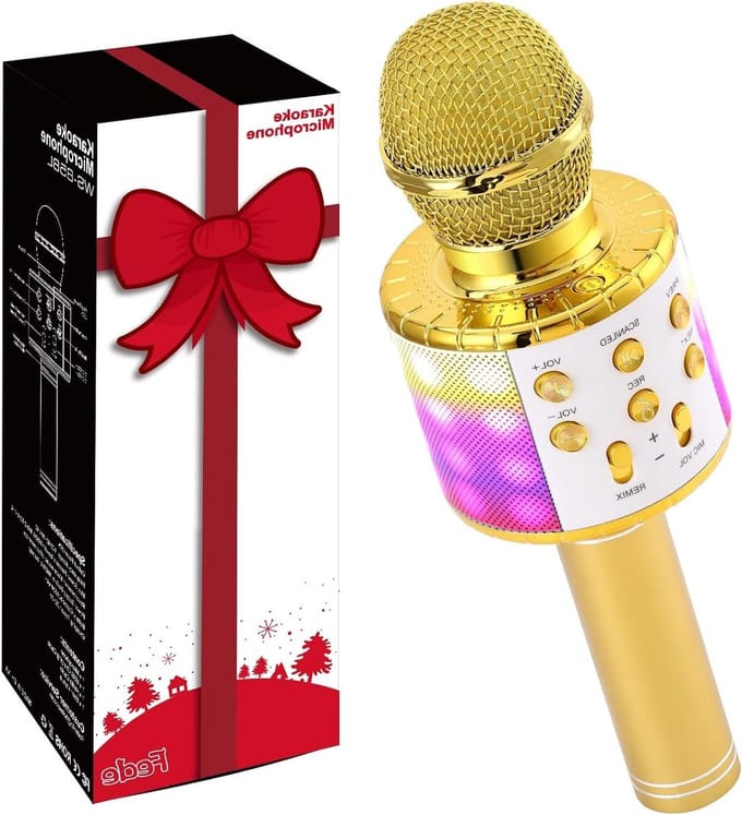 Karaoke Microfoon - Draadloze Microfoon - Muziekfeest Thuis - Met LED Verlichting - Draagbaar - Goud