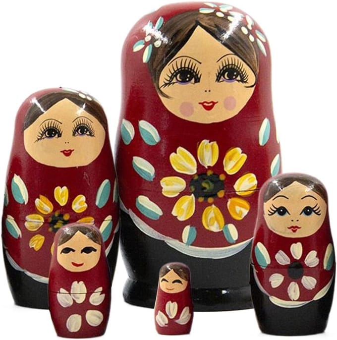 Nesting Dolls - Houten Beeldjes - Woonkamer Decoratie - Handgeschilderd Ontwerp - 5 Delig - Multicolor