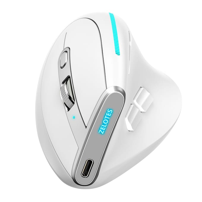 ZELOTES F-36 Draadloze verticale 2.4G Bluetooth-muis, volledig gekleurd licht, 8 toetsen programmeren, vijf DPI wit