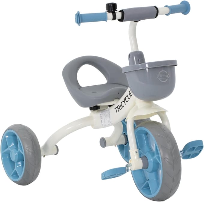 Kinder Driewieler met Duwstang en Mand - Loopfiets Peuters 2 tot 5 Jaar - Blauw