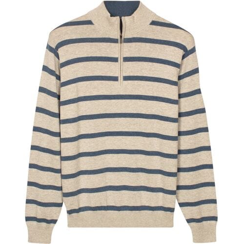 Baileys Trui Half Zip Allover Stripe Denim Yarn Soft Grey / male