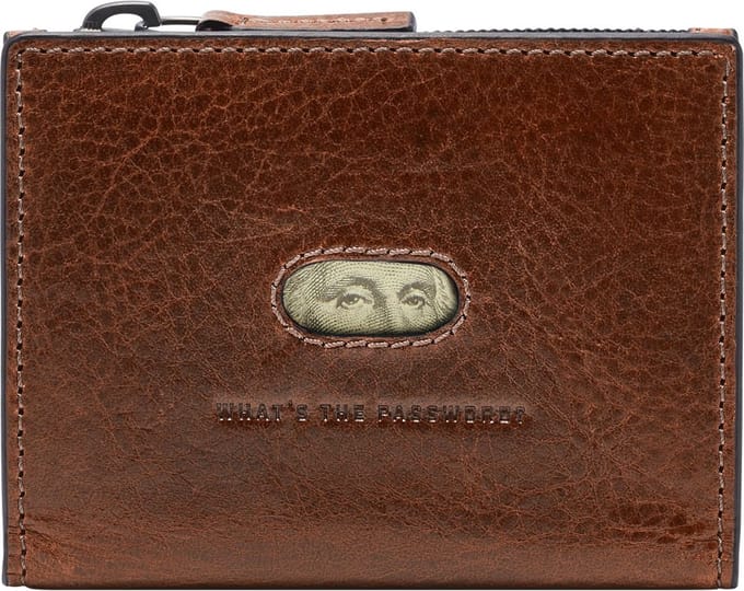 FOSSIL Leren Portemonnee Andrew Magnetic Zip Card Case Cognac Bruine