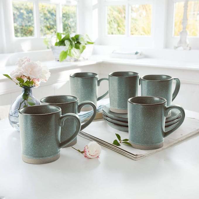 LOBERON Mok set van 6 Biarré turquoise/bruin