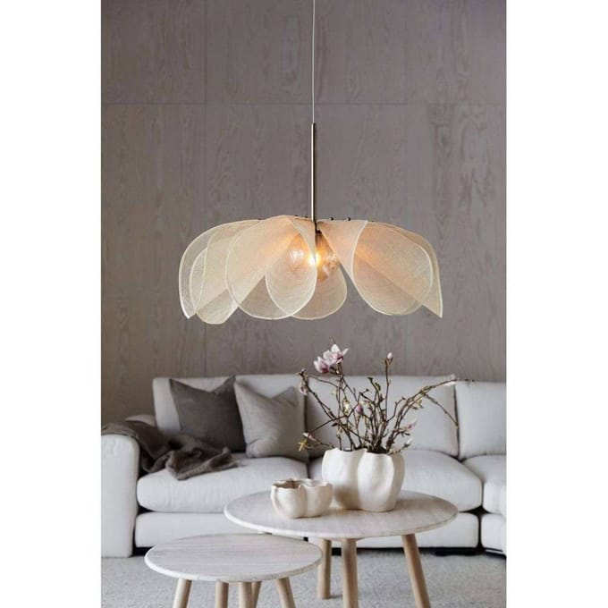Markslöjd Hanglamp Styrka, Ø 75 cm, messing/beige, bananenvezel