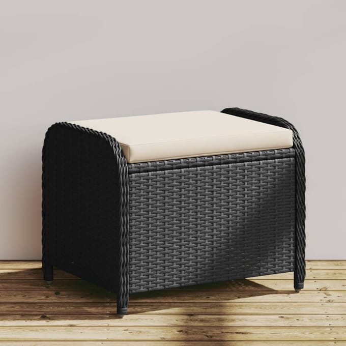 vidaXL - Tuinkruk - met - kussen - 58x46x46 - cm - poly - rattan - zwart