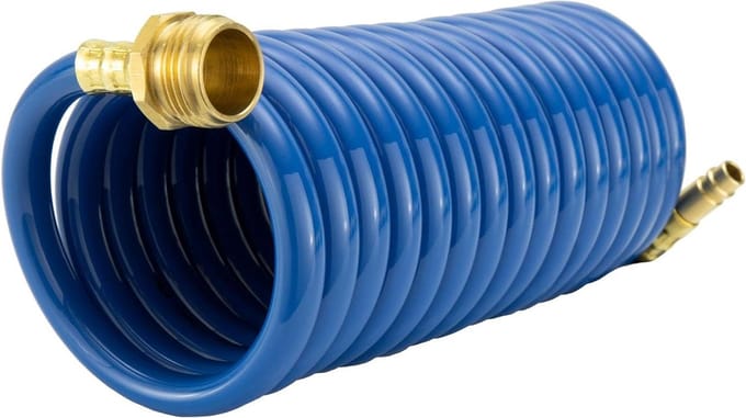 Doucheslang Opgerold - Buitenslang Camper - Buiten Douchen - Krimpt tot 9 inch - 15 voet lengte - Blauw