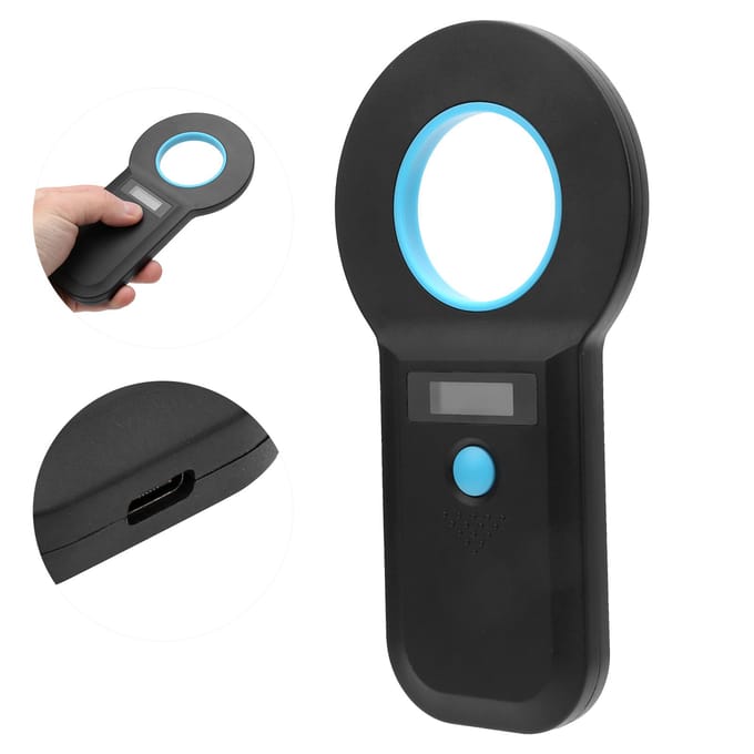 Lecteur de puces animales, scanner Bluetooth pour RFID portable 134,2 kHz/125 kHz gray