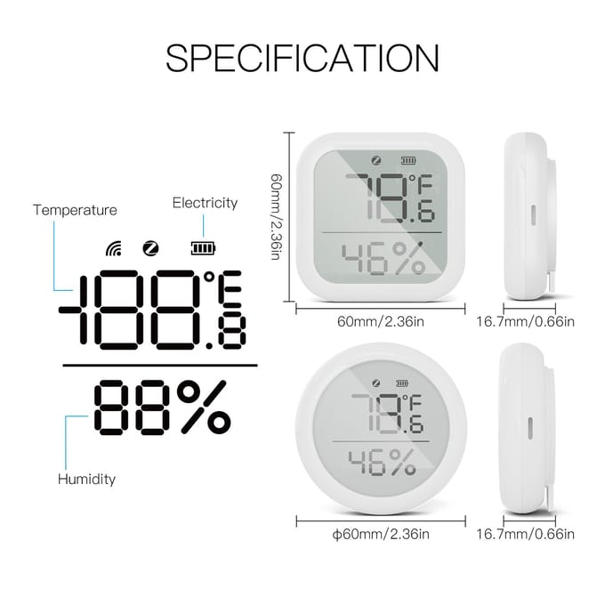 ZigBee – thermomètre hygromètre intelligent, capteur de température et d'humidité intérieure, avec contrôle par application, grand écran LCD blanc