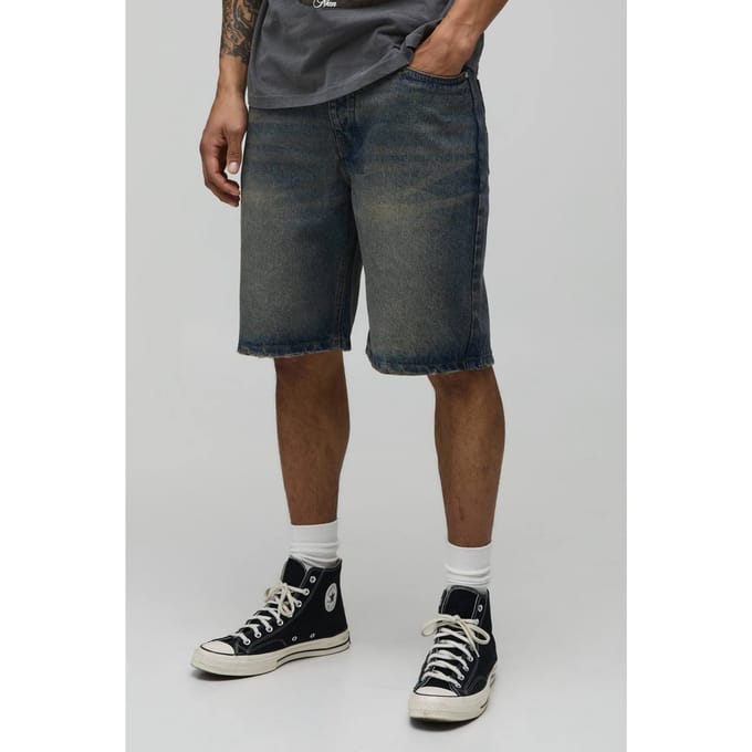 Relaxed Getinte Denim Shorts | Light Brown | Size 42