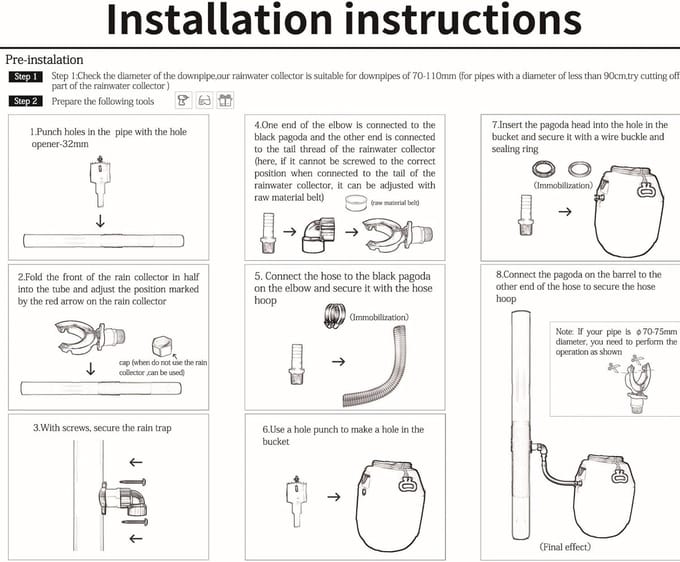 Butt Connector Pipe Link Kit, Regenton Aansluitset (Regen Collector Kit)