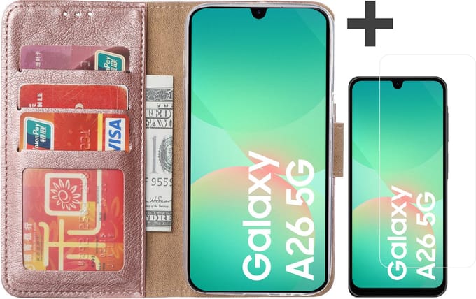 Hoesje met Screenprotector Geschikt voor Samsung Galaxy A26 – Arara bookcase met pasjeshouder - Rosegoud