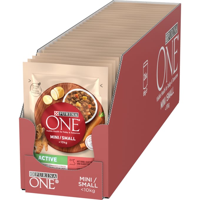 26x85g Purina ONE Mini Active Rundvlees & Wortelen nat hondenvoer