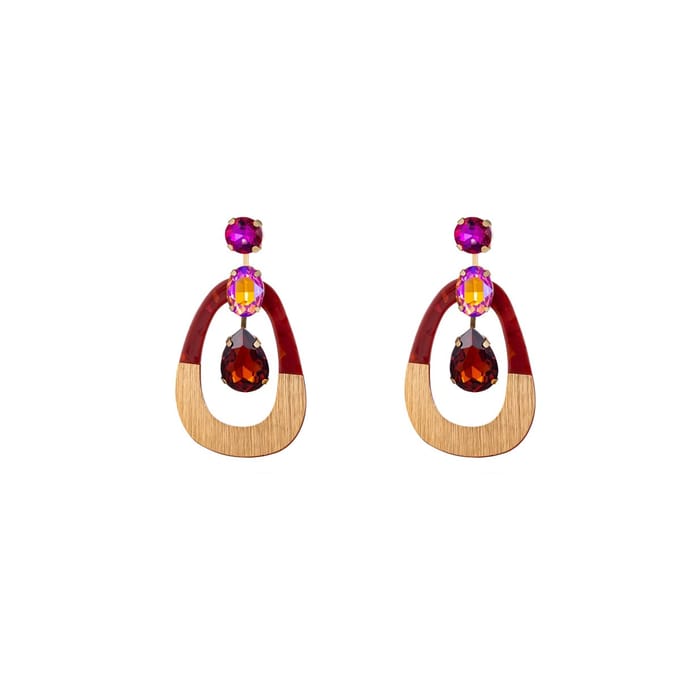 Go Dutch Label Oorknoppen gold dip ovaal Fuchsia