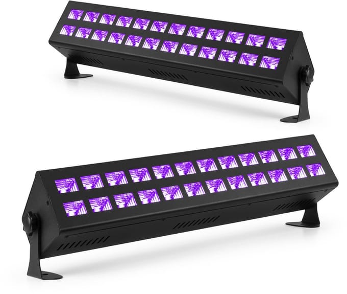 BeamZ set van 2 BUV243 blacklight bars - 24 x 3W UV LED's - DMX - Stroboscoop functie