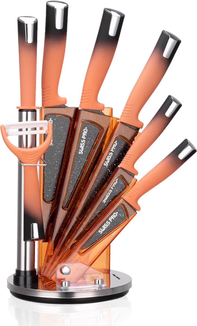 Swiss Pro+  Keukenmessen Set -met standaard- 8-delig - Oranje