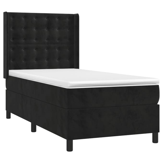 vidaXL - Boxspring - met - matras - fluweel - zwart - 90x200 - cm
