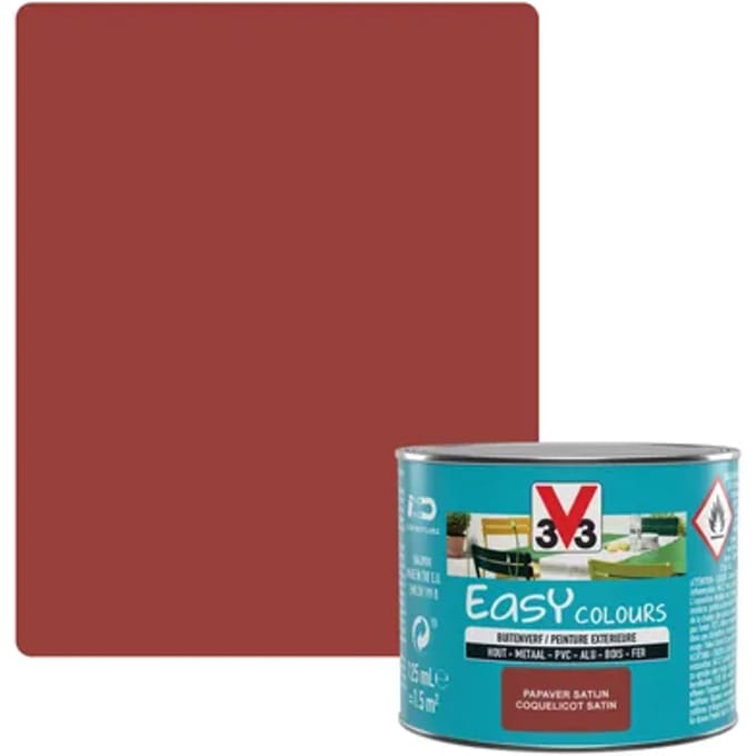 V33 Decoratieve Verf Easy Colours - Papaver - Zijdeglans 0.125l